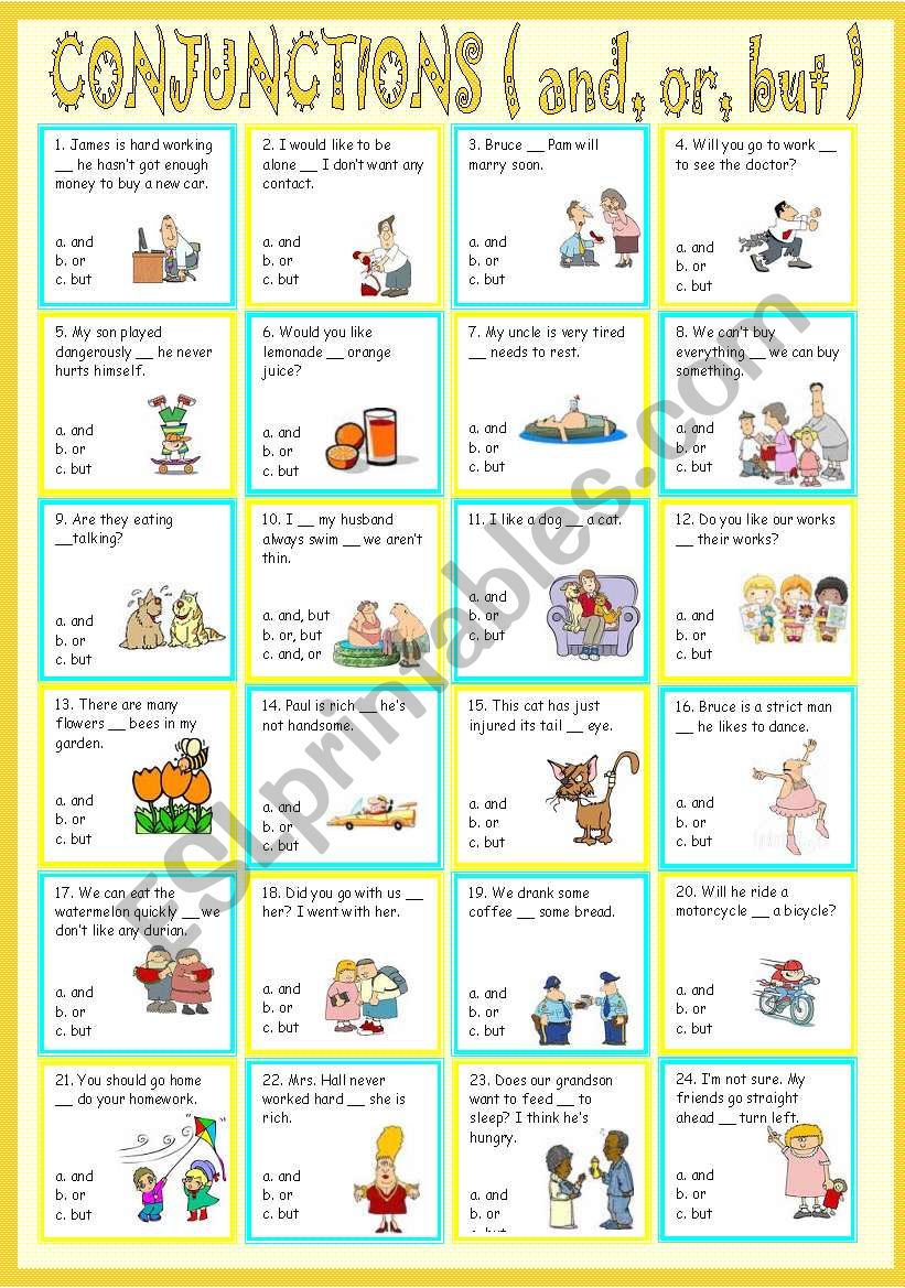 conjunctions ( and, or, but ) worksheet