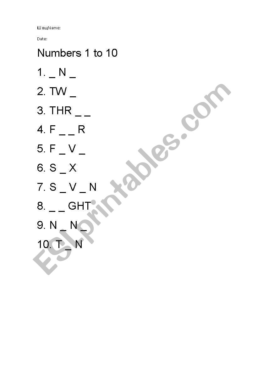 Numbers worksheet