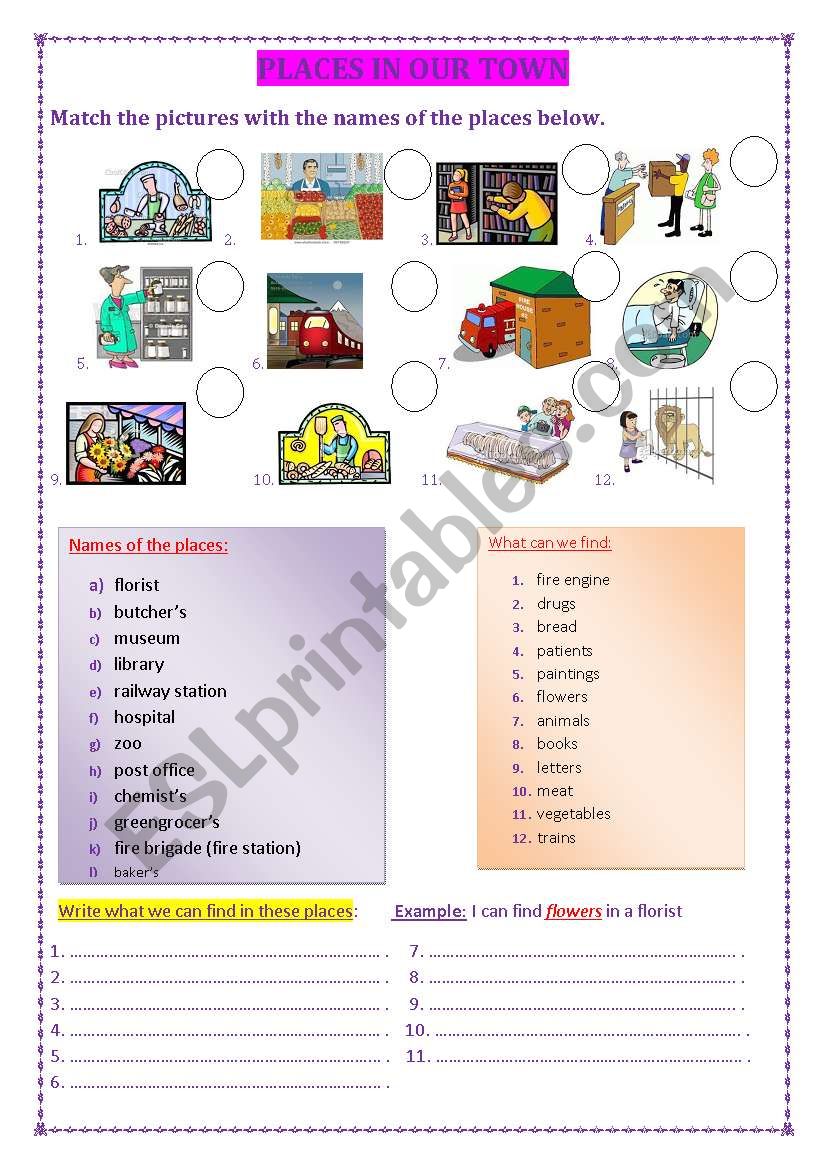 Places in our town worksheet