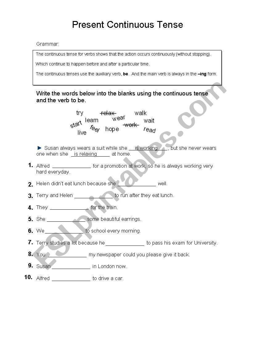 Present Continuous Tense worksheet