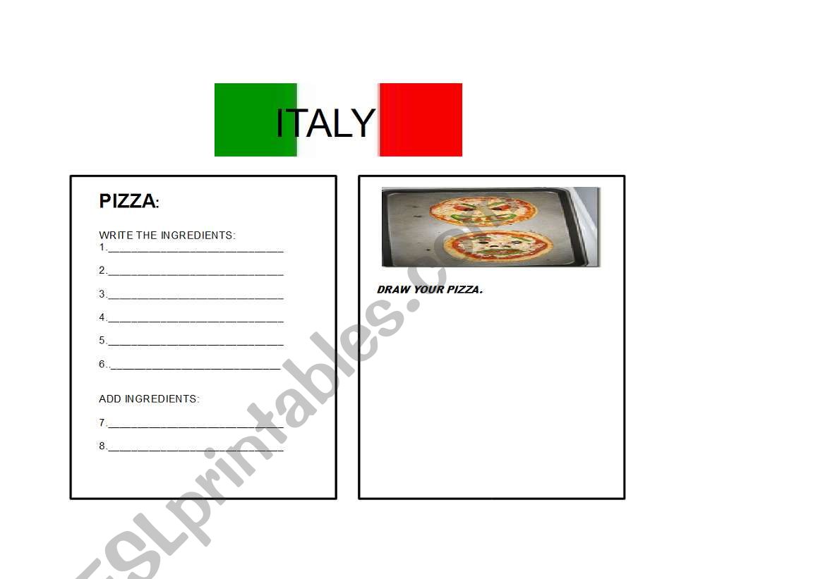 Italian recipe. worksheet
