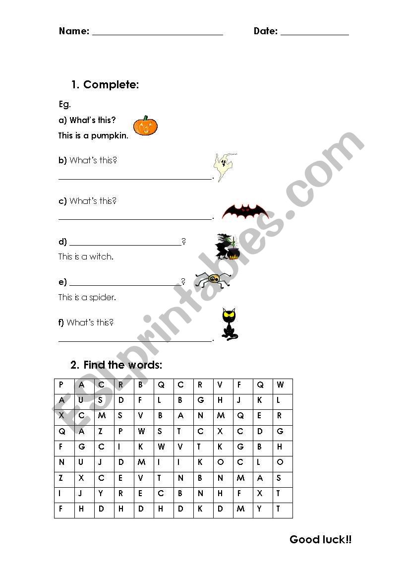 Halloween worksheet