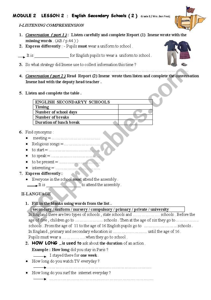 Module 2    Lesson 2 :  English Secondary Schools 