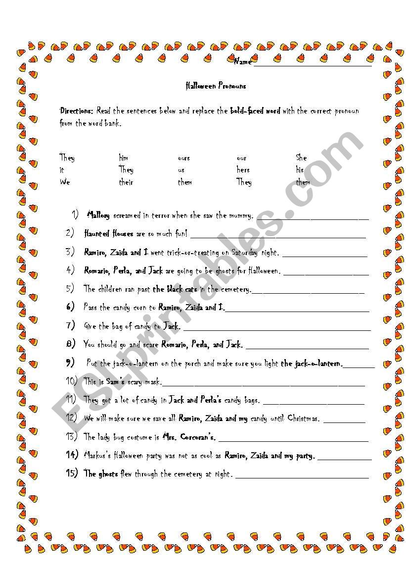 Halloween Pronouns worksheet