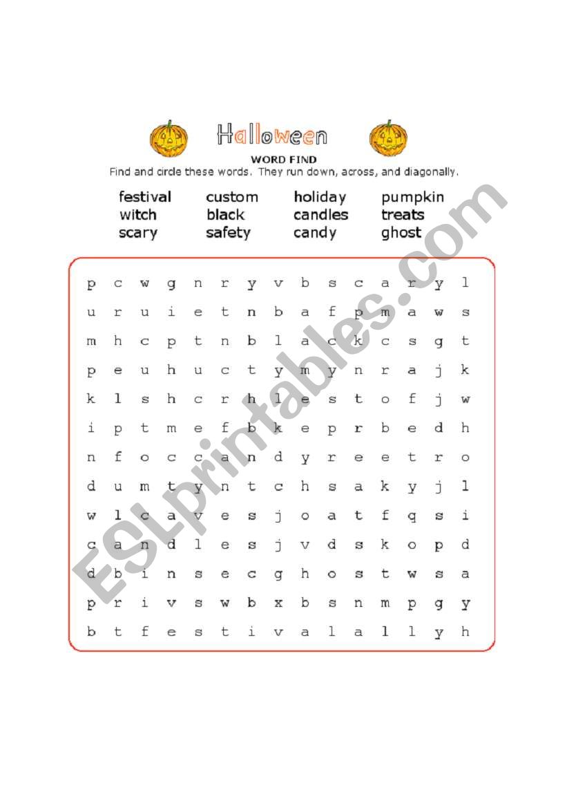 Halloween Word Find worksheet