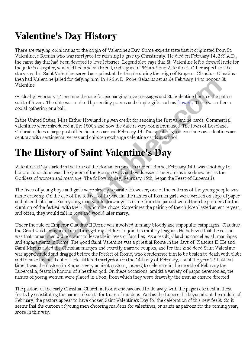 Valentines Day worksheet