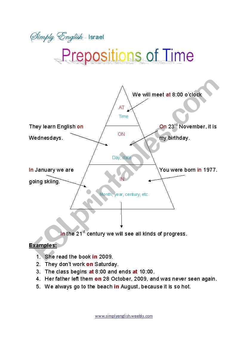 Prepositions of time worksheet