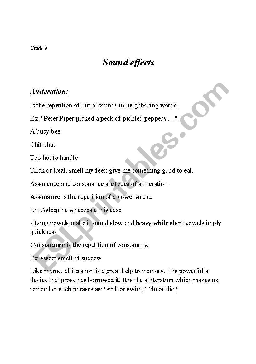 sound effects  worksheet