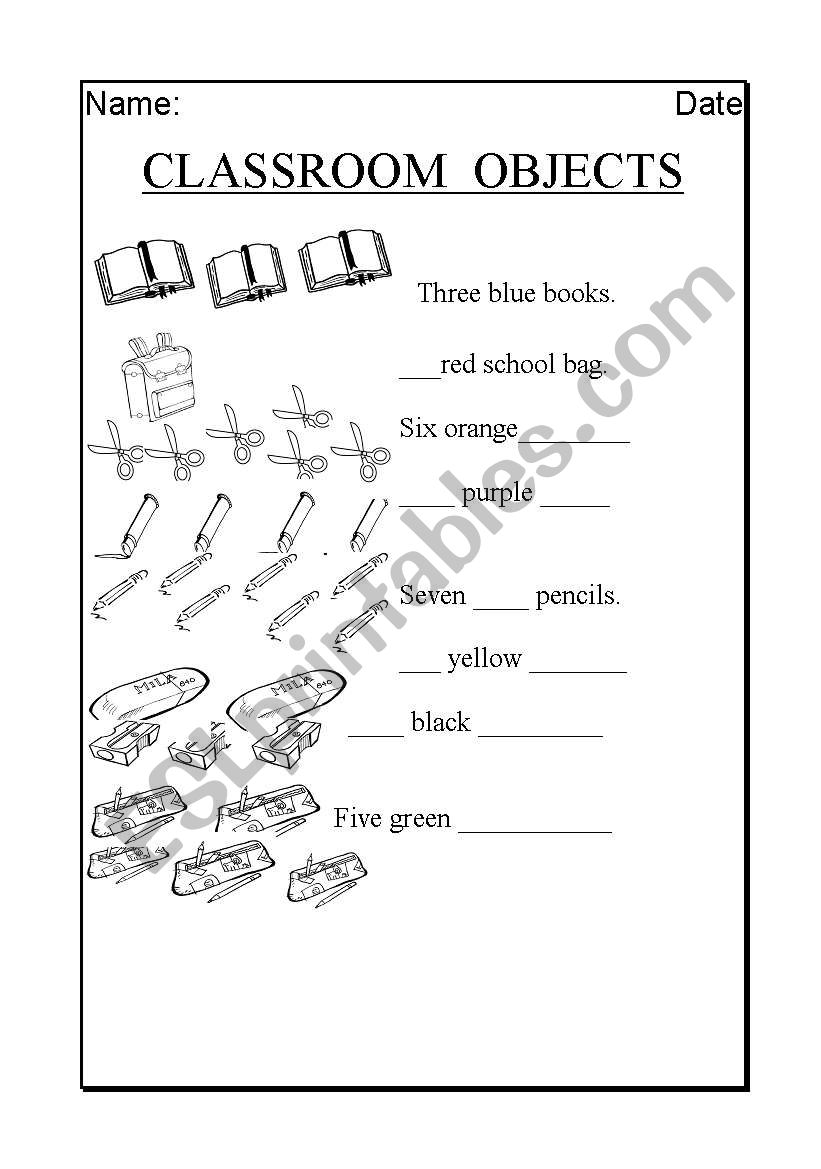 Classroom objects worksheet