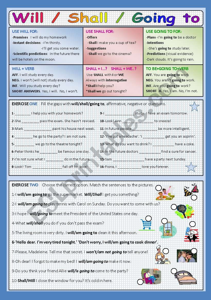 WILL/SHALL/GOING TO worksheet