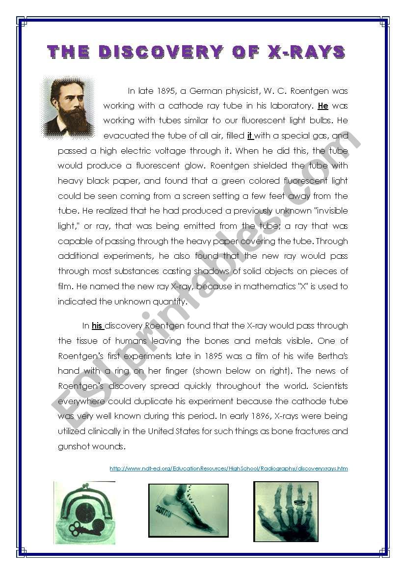 DISCOVERY OF THE X - RAY worksheet