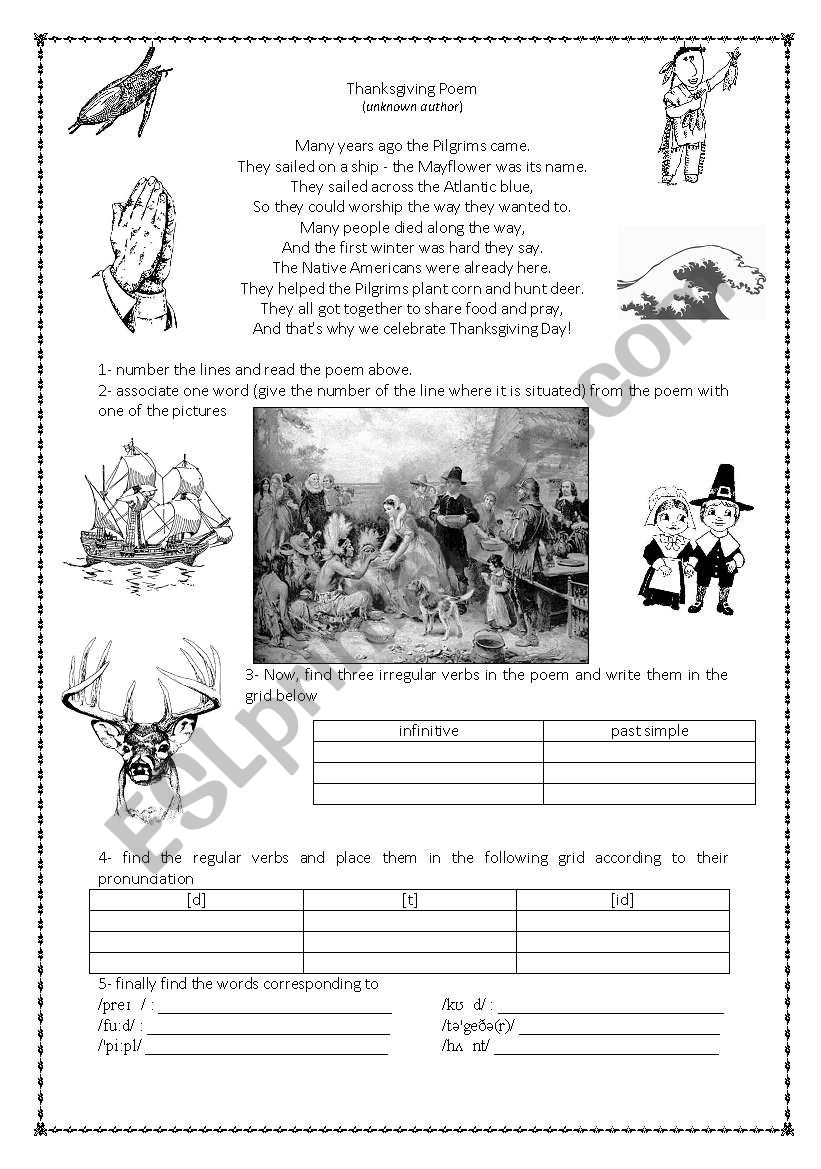 Thanksgiving poem worksheet