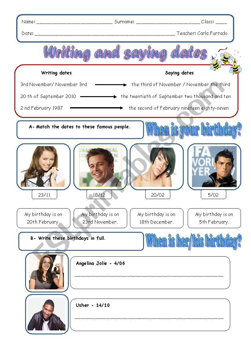 Writing and saying dates worksheet