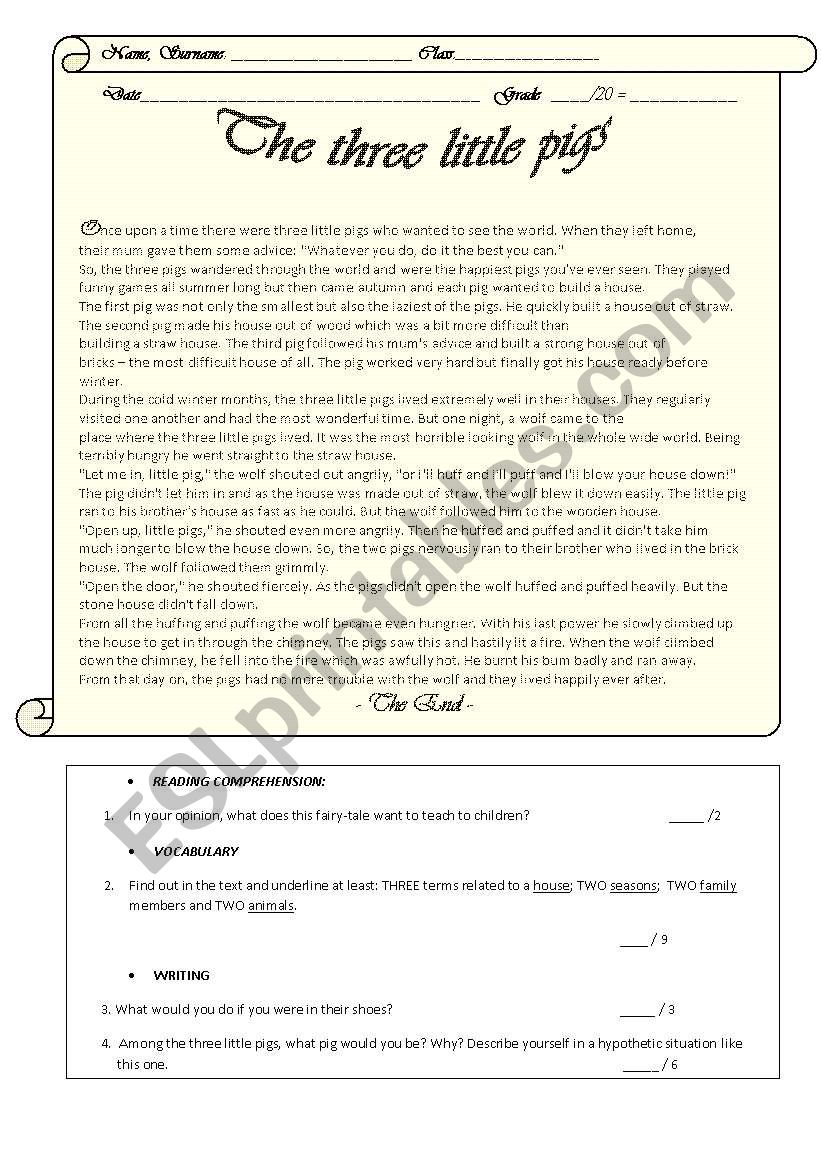 The three little pigs - TEST worksheet