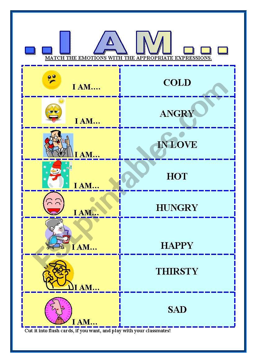 I AM + emotions and feelings worksheet