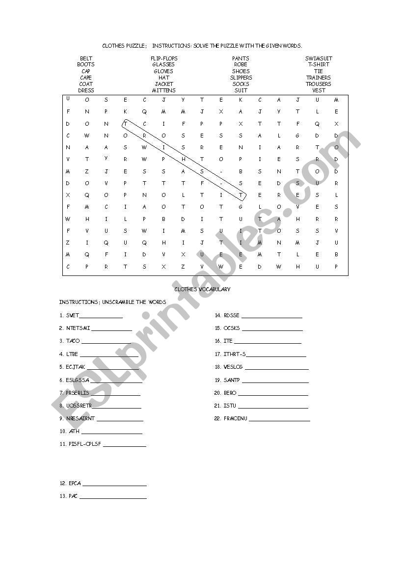 CLOTHES VOCABULARY worksheet