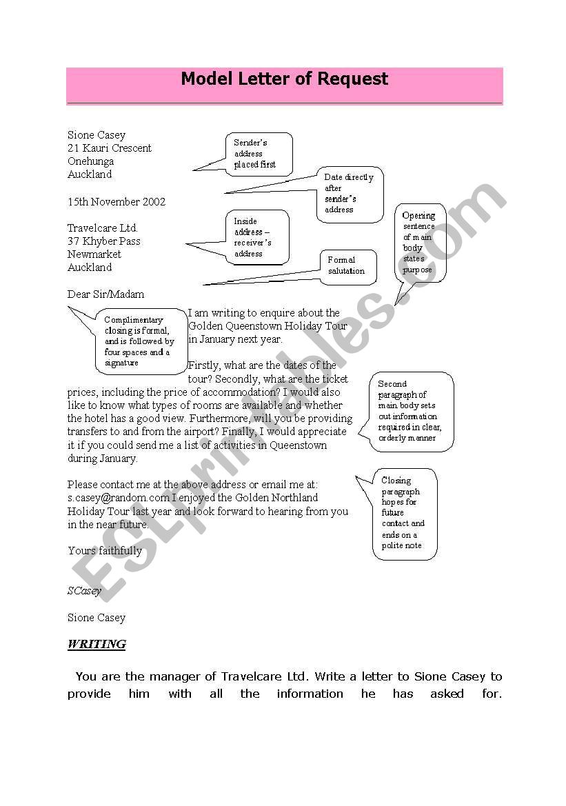 letter of request worksheet