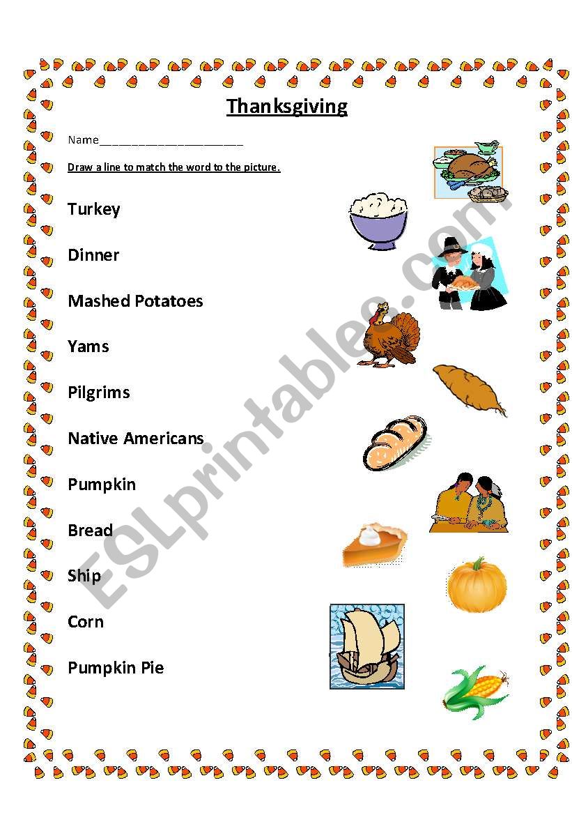 Thanksgiving Matching worksheet