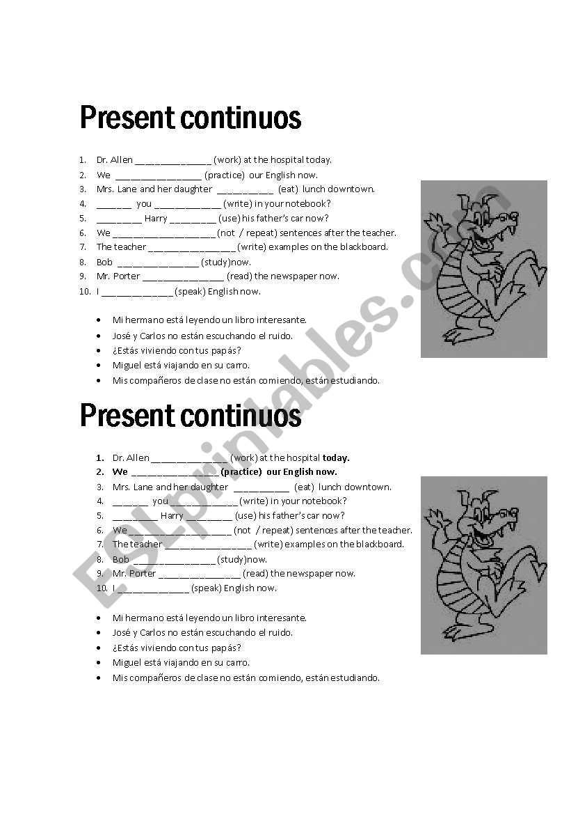 Present continuous worksheet