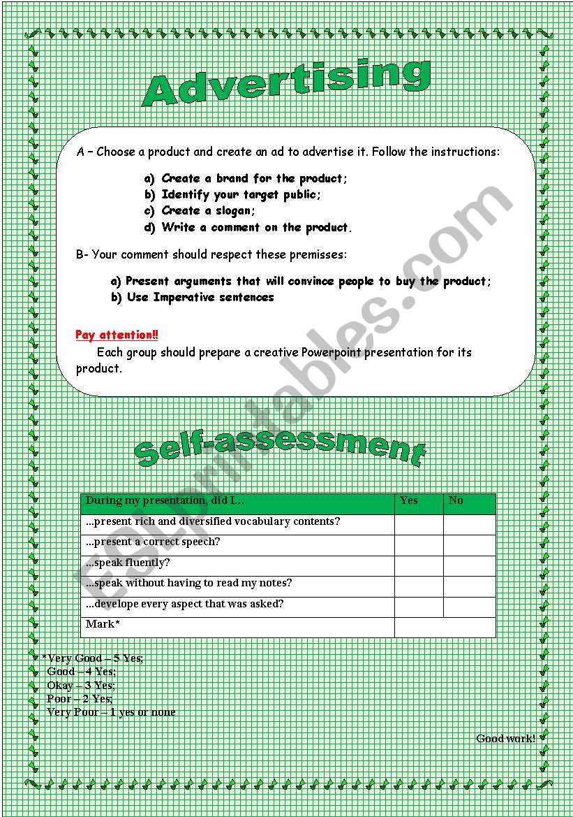 Group Work - Advertising worksheet