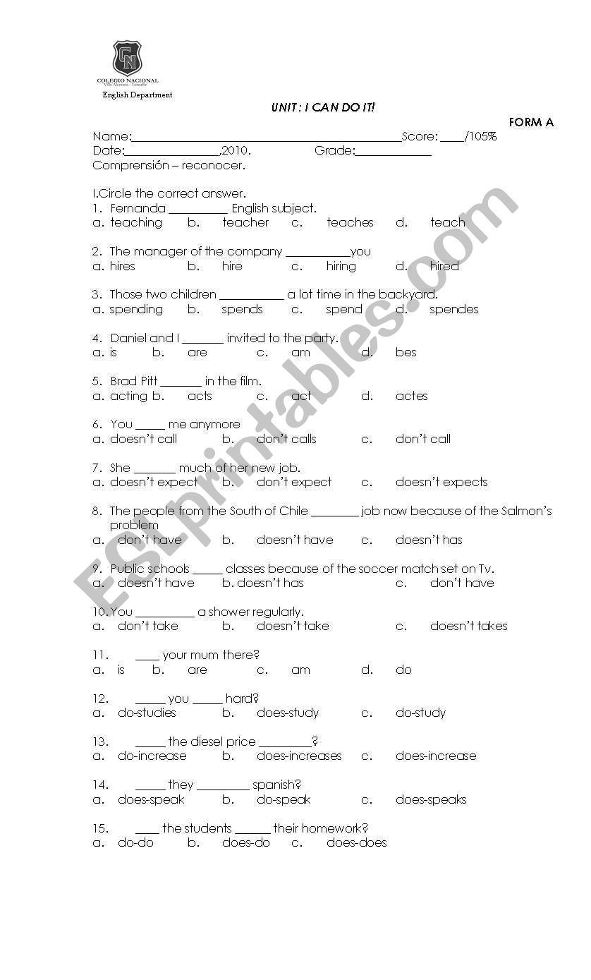 present simple quiz worksheet