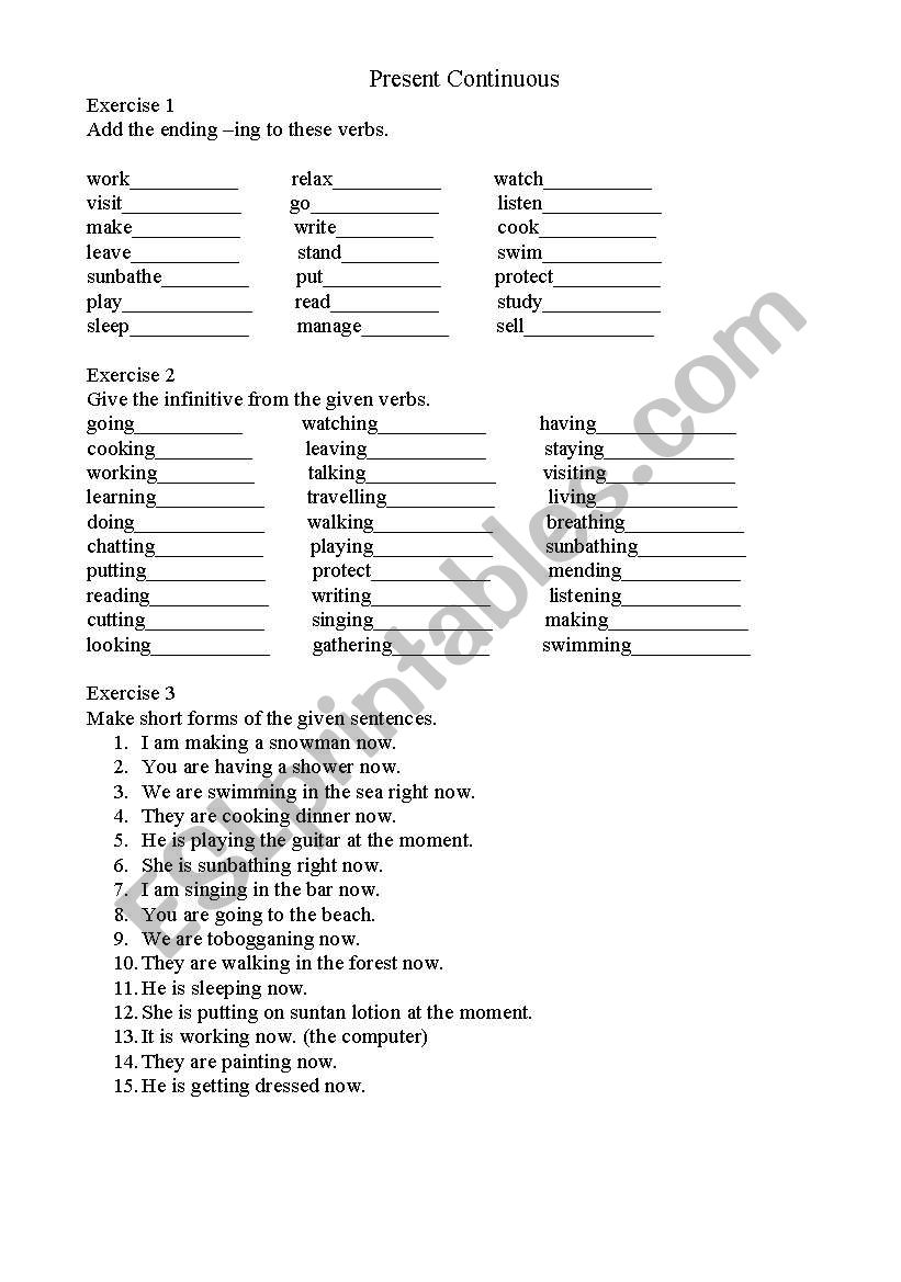 Present Continuous practice worksheet