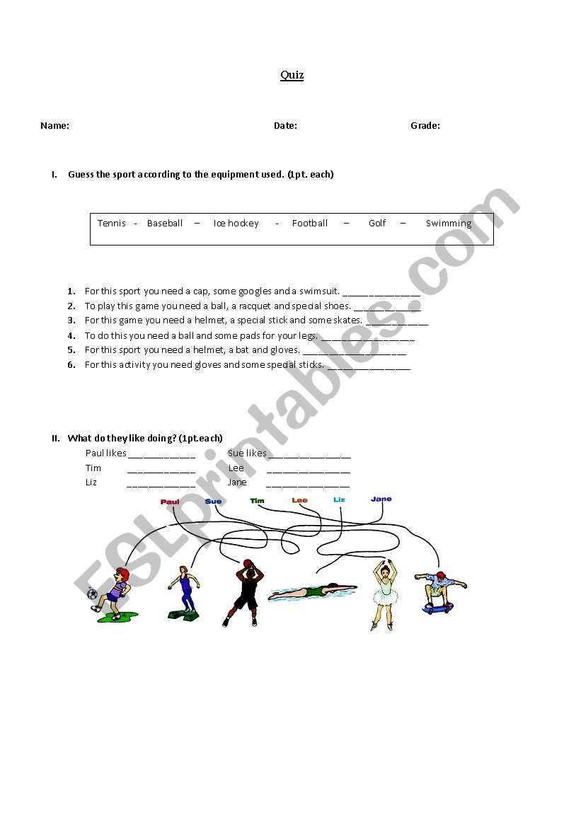 Quiz Sports worksheet