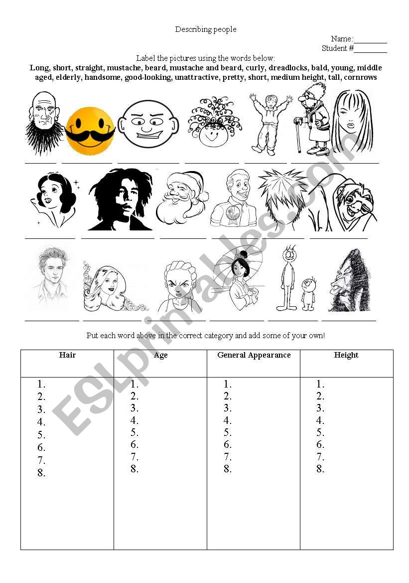 Describing people worksheet