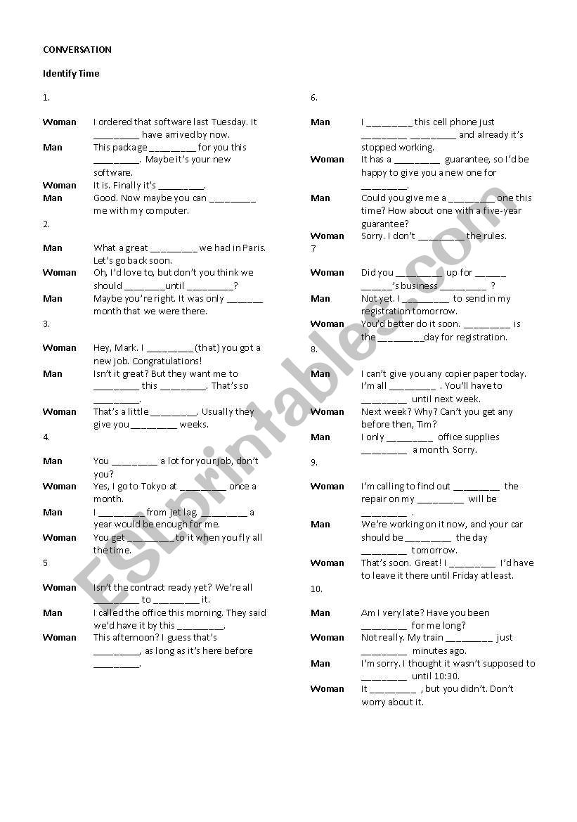 Identifying time worksheet