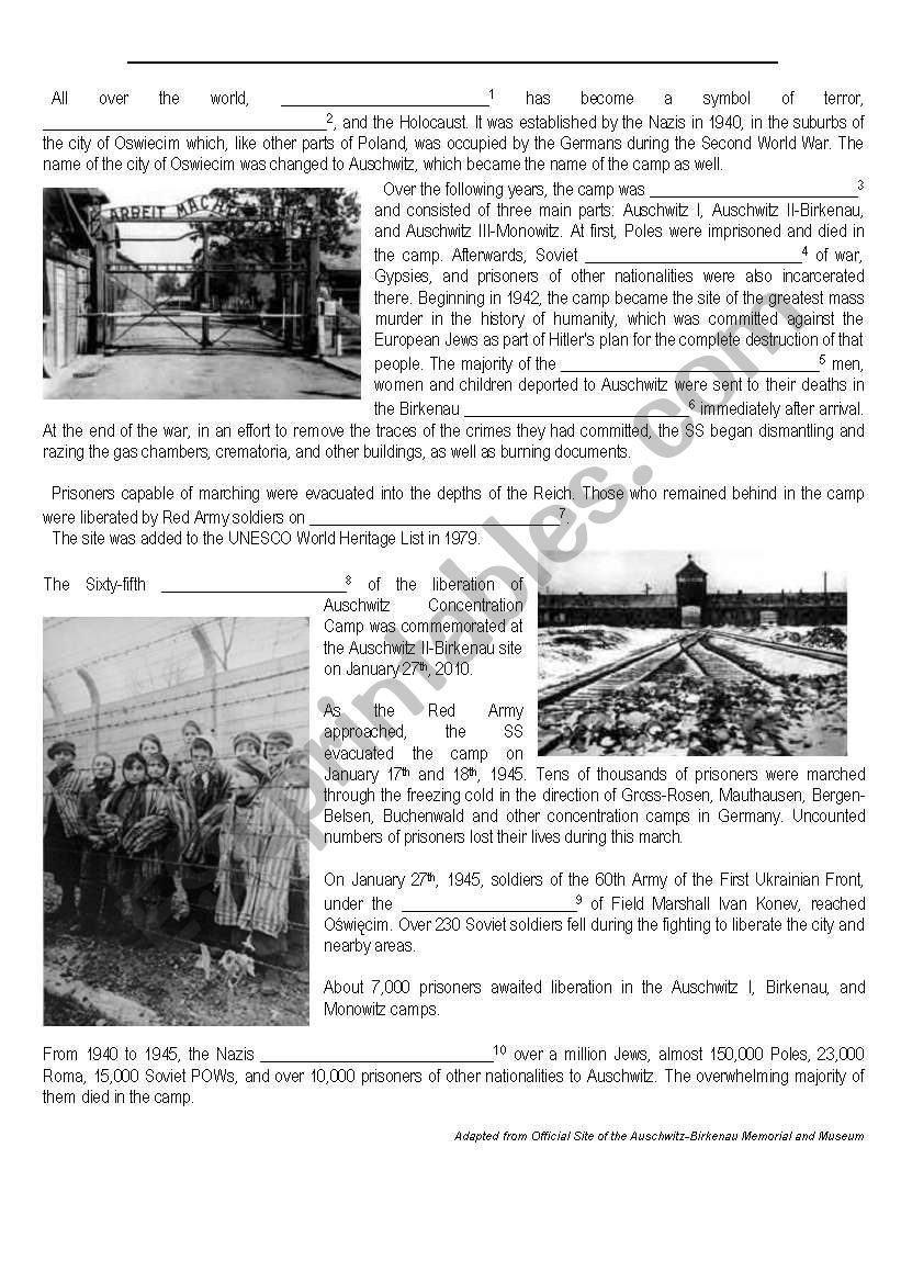 Auschwitz concentration camp worksheet