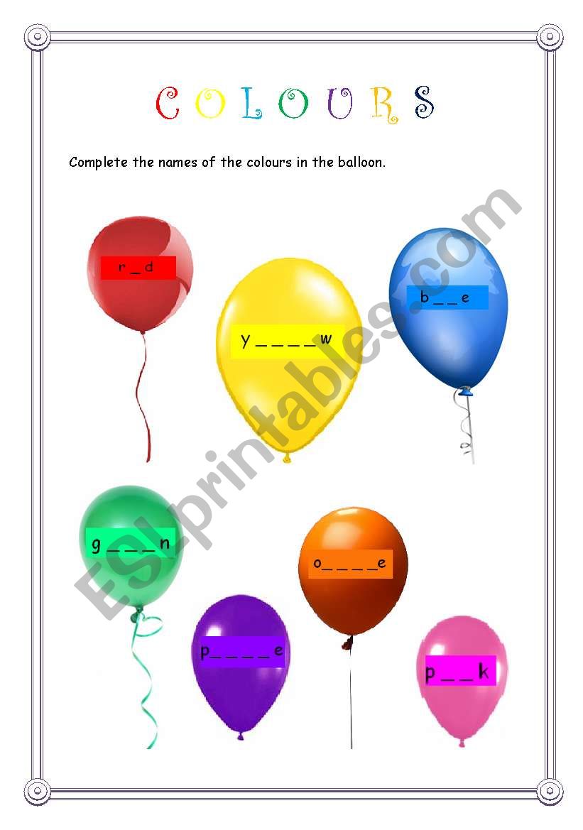 COLOURFUL BALLOONS worksheet