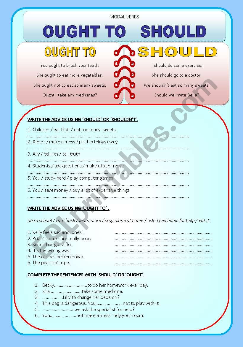 Modal verbs - SHOULD / OUGHT TO