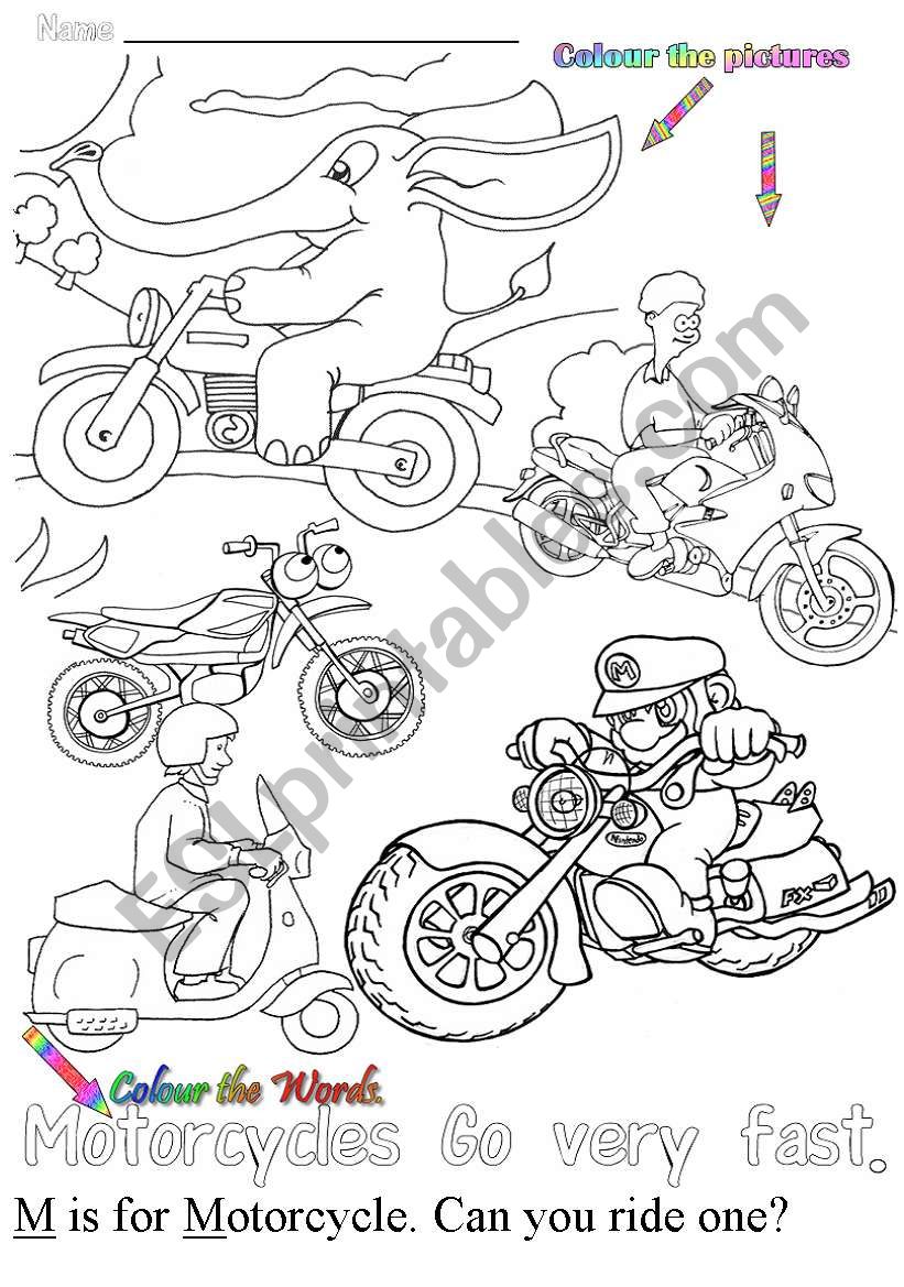 M is for motorcycle worksheet