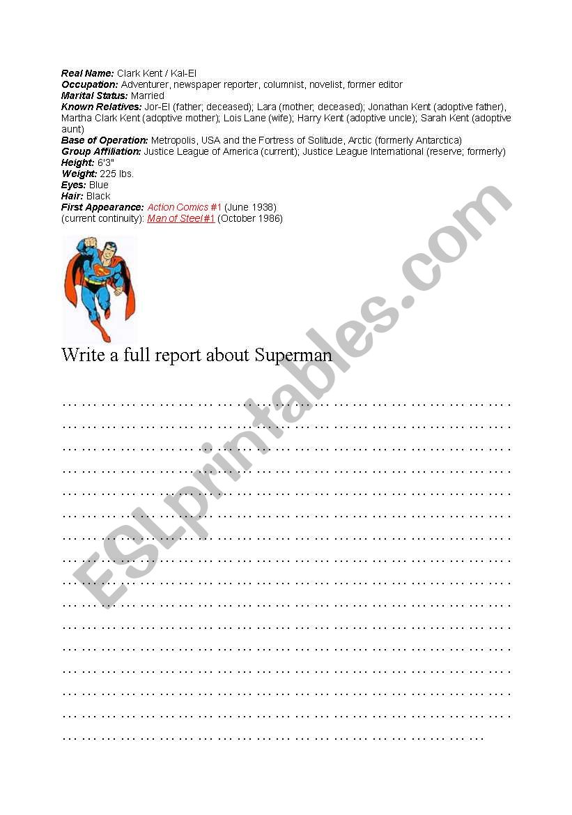 Superman worksheet