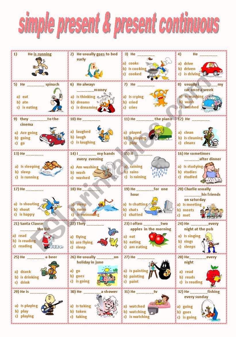 simple present , present continuous quiz