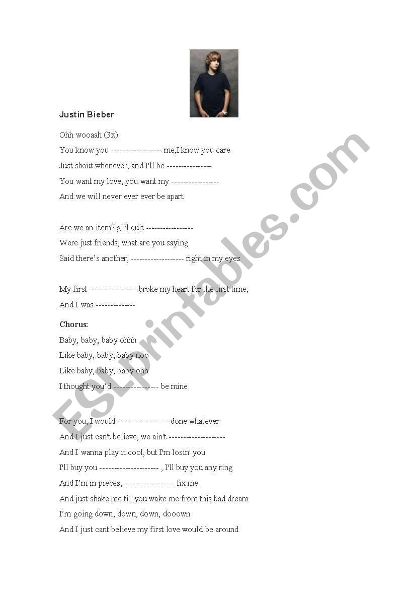 Baby Justin Bieber worksheet