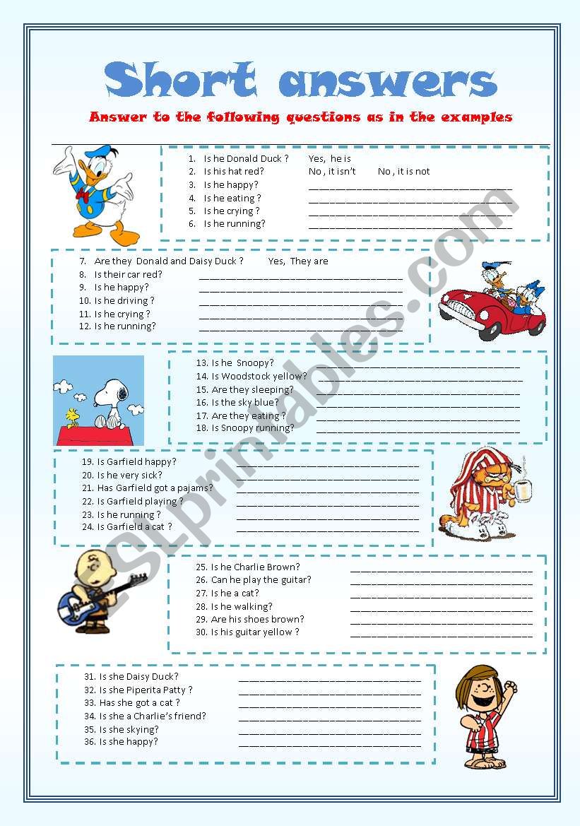 short answers - editable-  worksheet