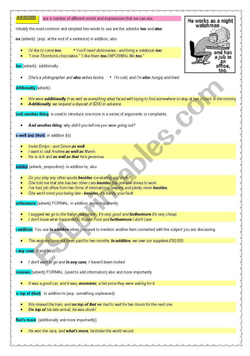 addition and contrast worksheet