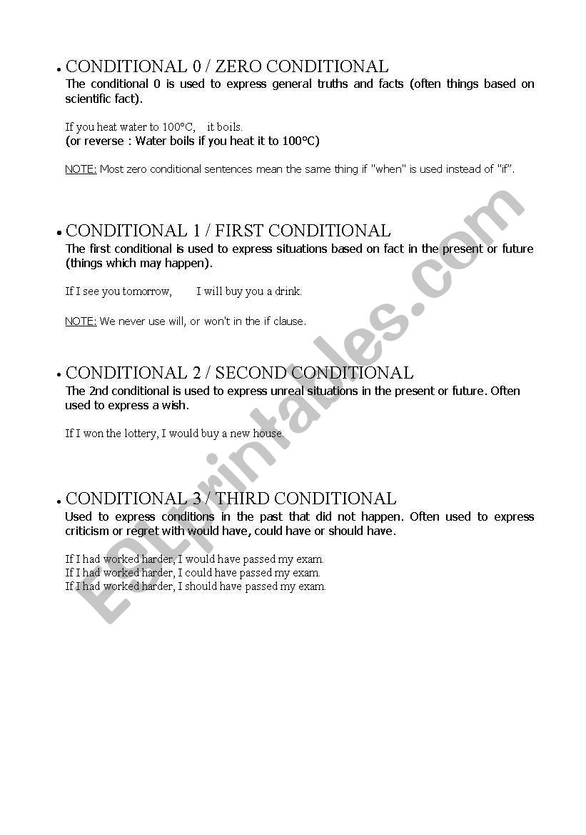 conditional tenses worksheet