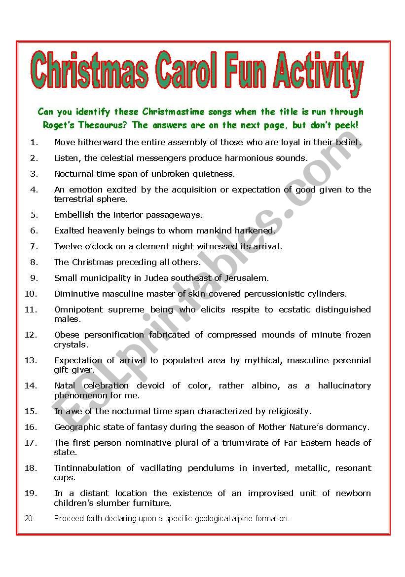 Christmas Carol Fun Activity worksheet