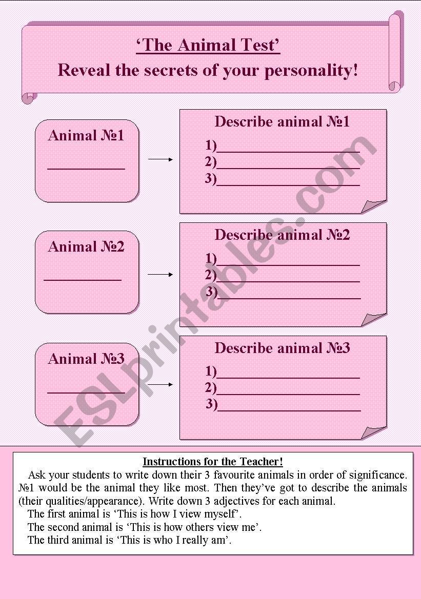 The Animal Test worksheet