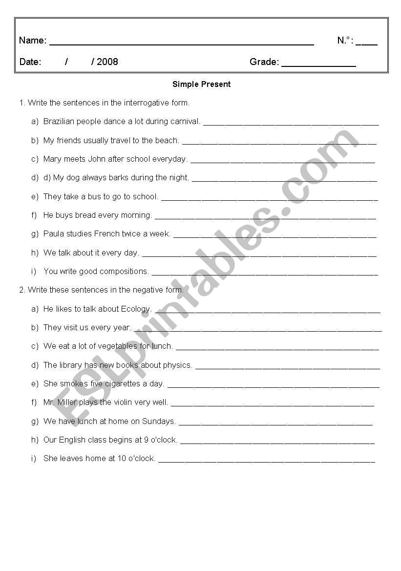 Simple Present worksheet