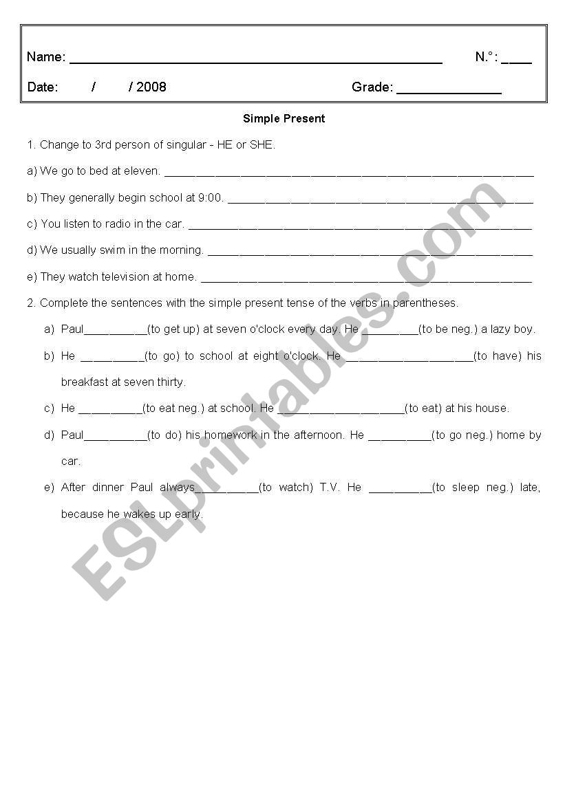 Simple Present worksheet