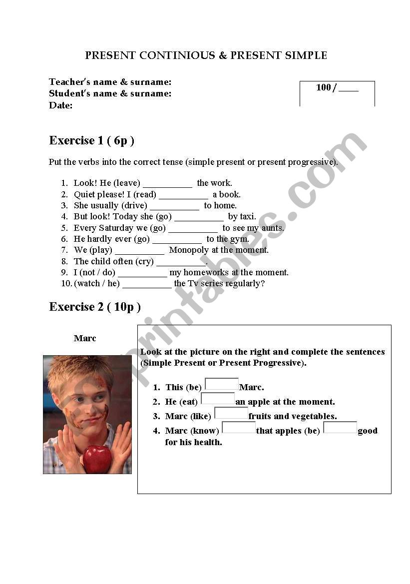 Exam - Present Simple & Present Continious