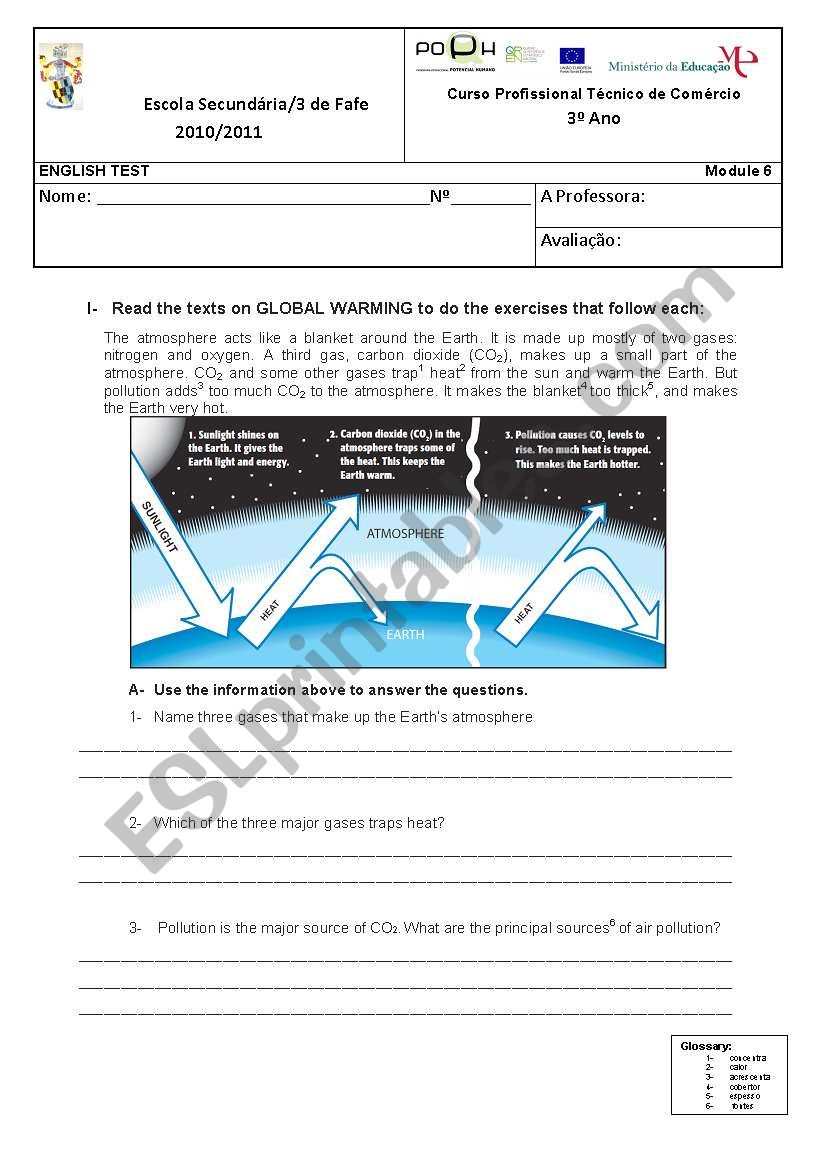 Global Warming worksheet