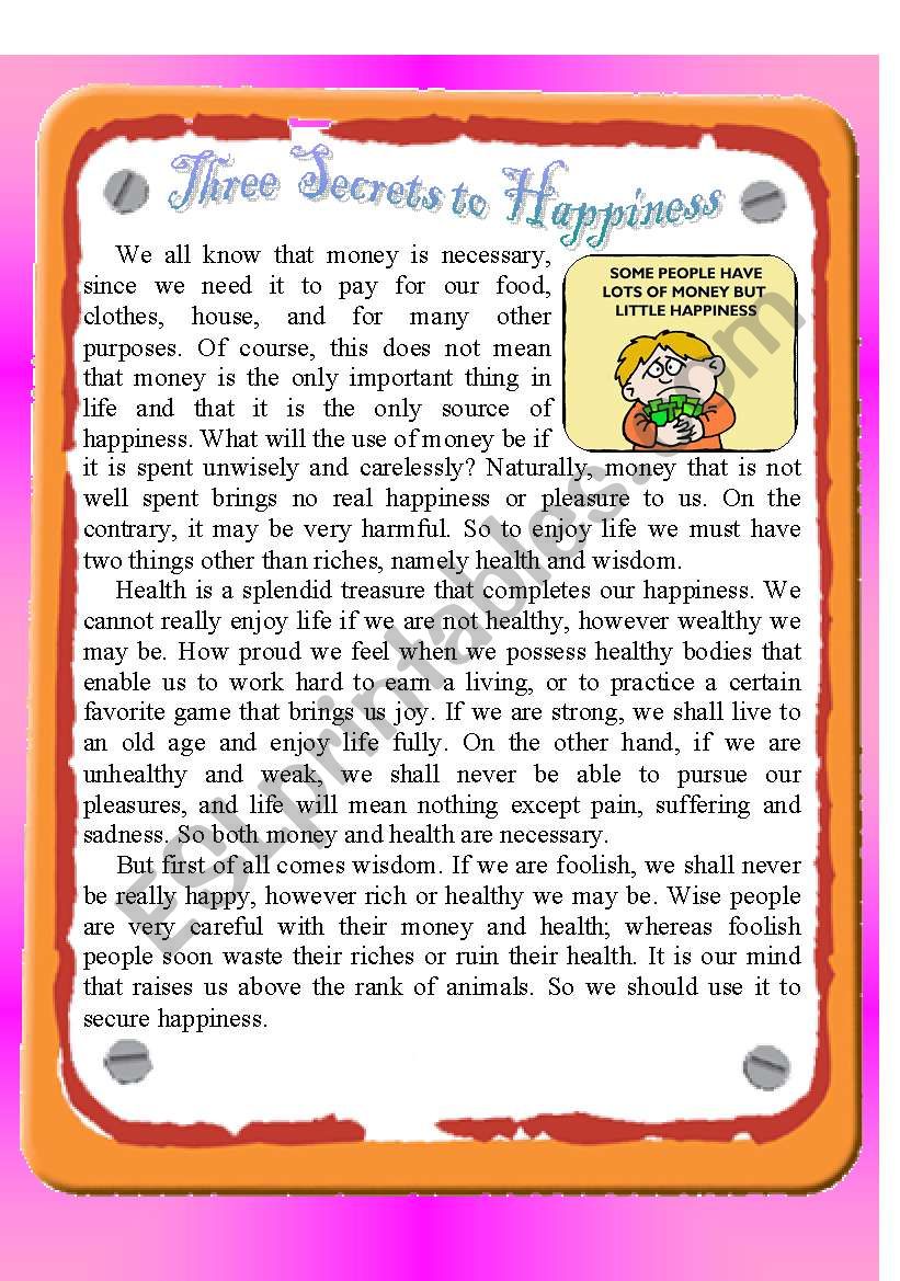 Reading - Three Secrets to Happiness