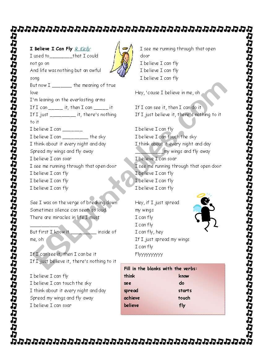 Song - I believe I can fly worksheet