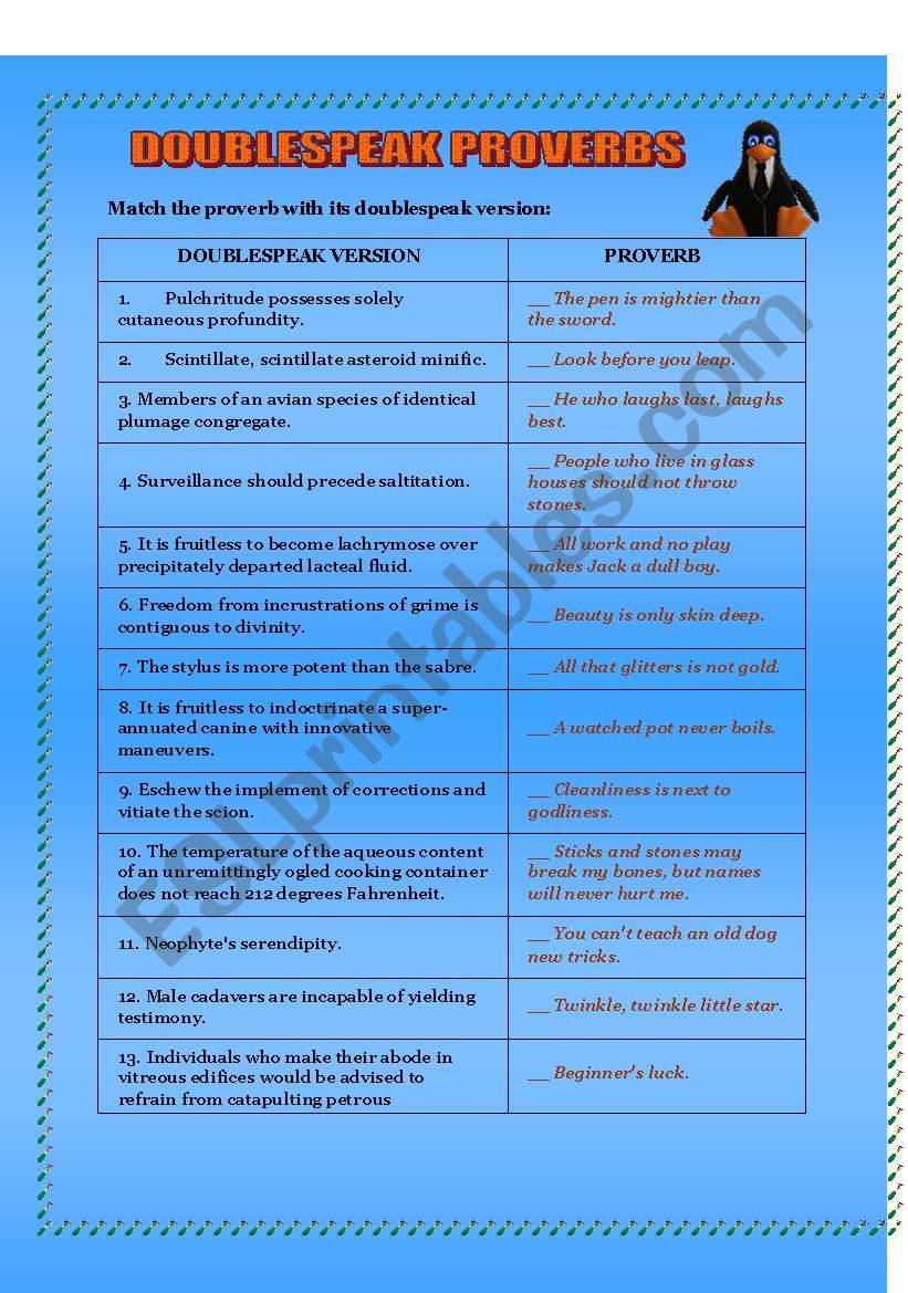 Doublespeak Proverbs worksheet