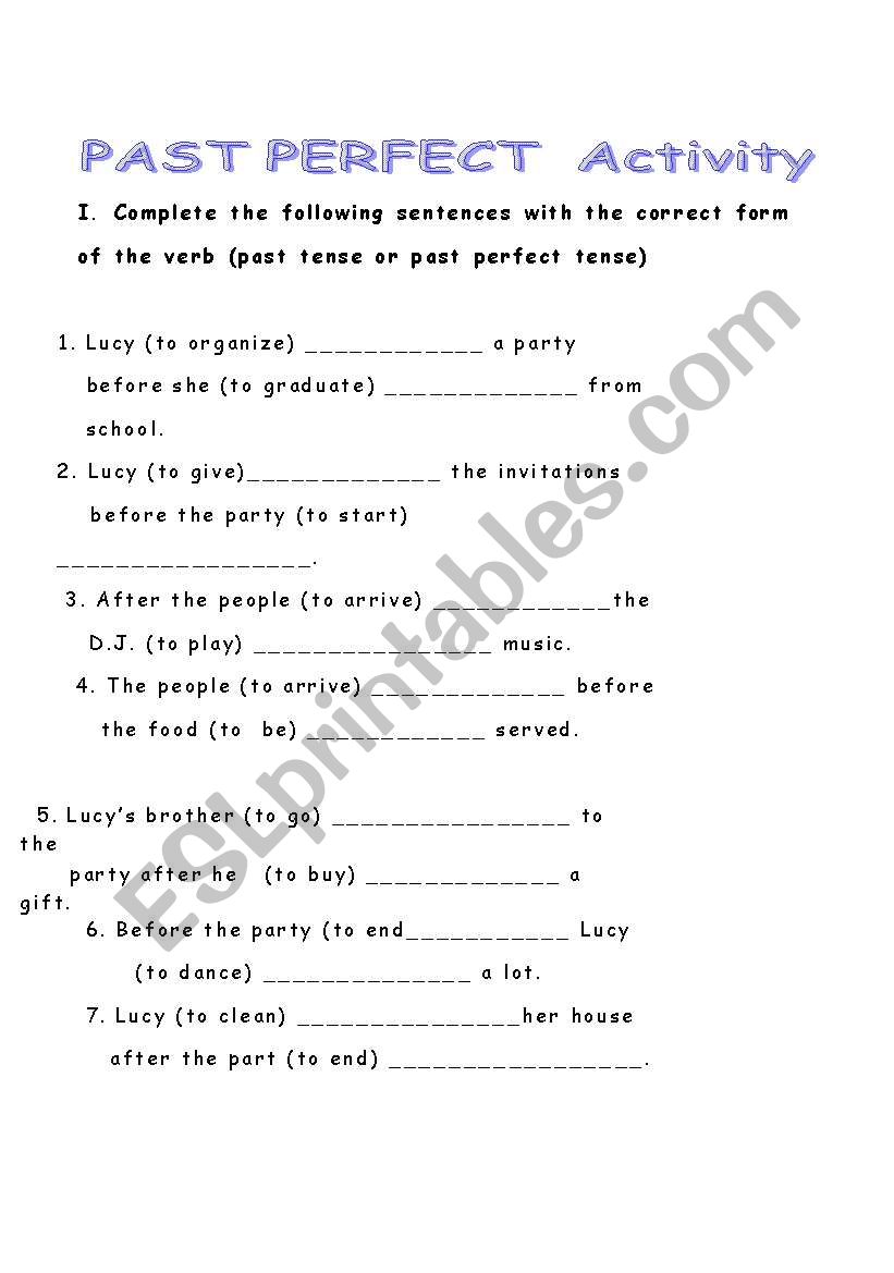 Past Perfect Activity. worksheet