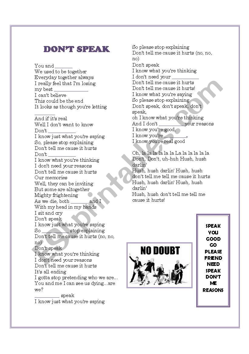 DonÂ´t Speak worksheet